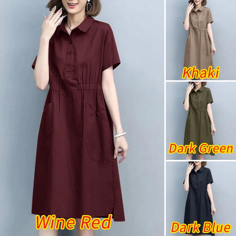 Đầm dài ZANZEA tay ngắn cổ bẻ thời trang nữ