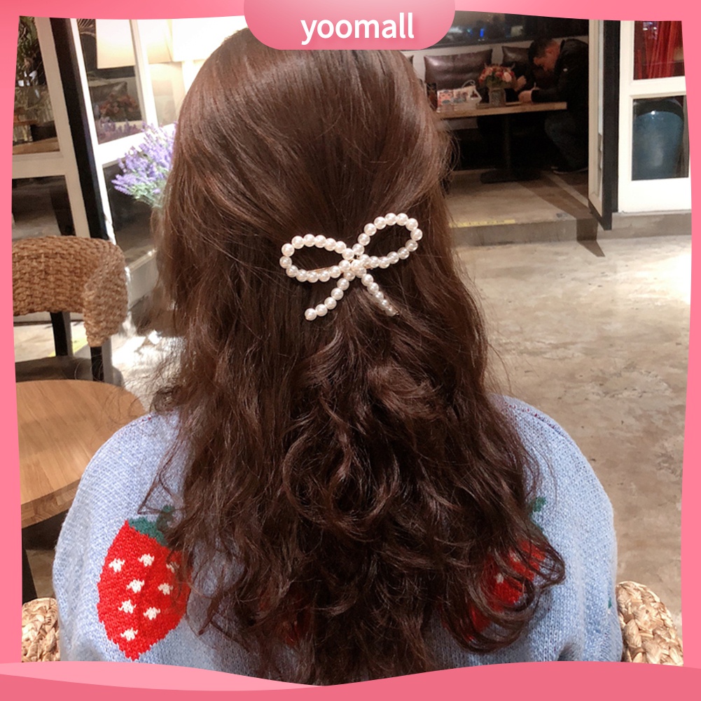 Kẹp tóc nơ đính giả ngọc trai dễ thương dành cho nữ