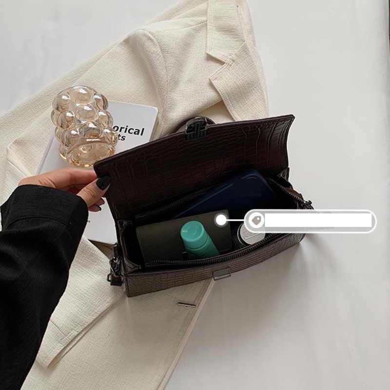 Túi đeo chéo IELGY hình vuông nhỏ vân da cá sấu màu đen cao cấp cho nữ