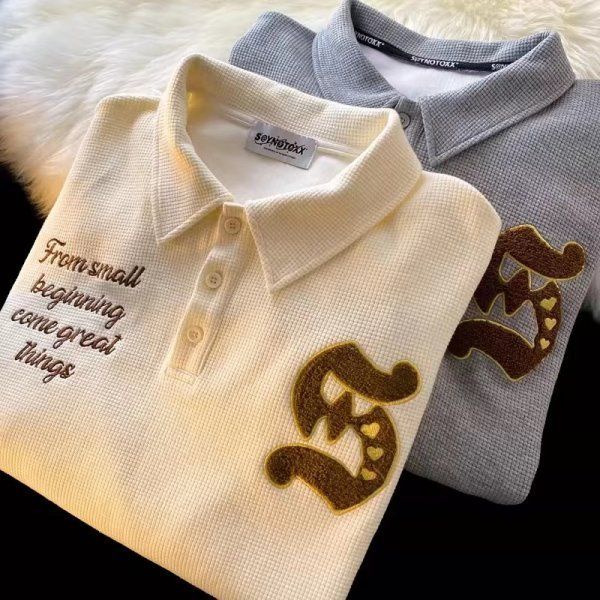 Tâm trạng đẹp | Áo Sweater Polo Dáng Rộng Phong Cách Mỹ Thời Trang Mùa Thu Mới Cho Cặp Đôi