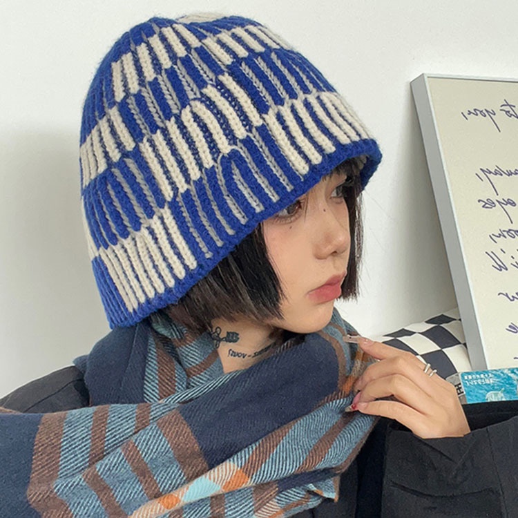 Mũ Bucket Len Dệt Kim Kẻ Sọc Phong Cách Thời Trang Thu Đông Hàn Quốc