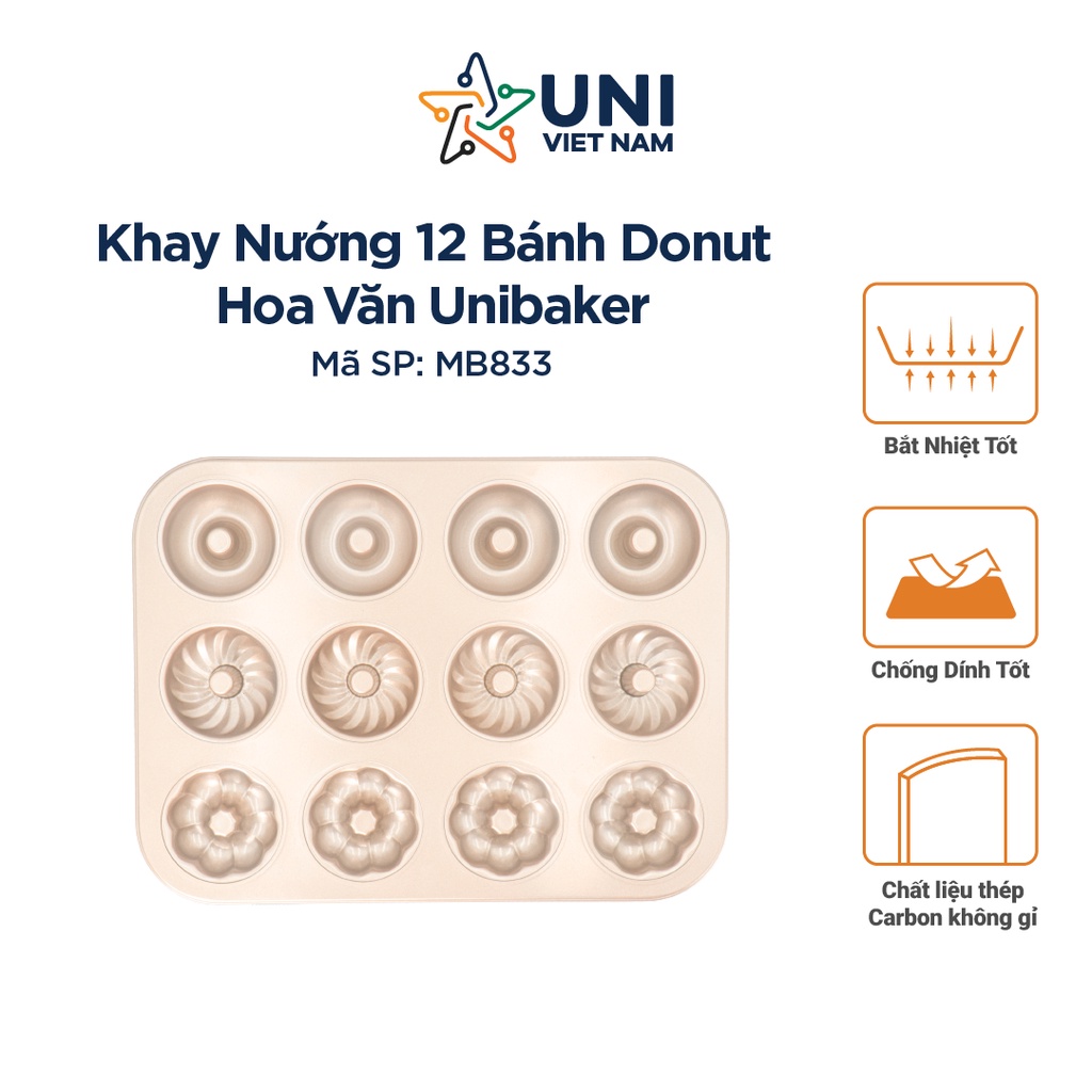 Khuôn nướng 12 bánh Donut hoa văn Unibaker MB833