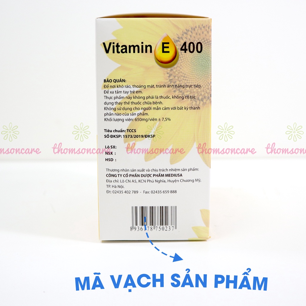 Viên uống Vitamin E 400 iu Giúp làm đẹp da - bổ sung vtm E 400mg ngăn ngừa lão hóa, tốt cho sinh lý