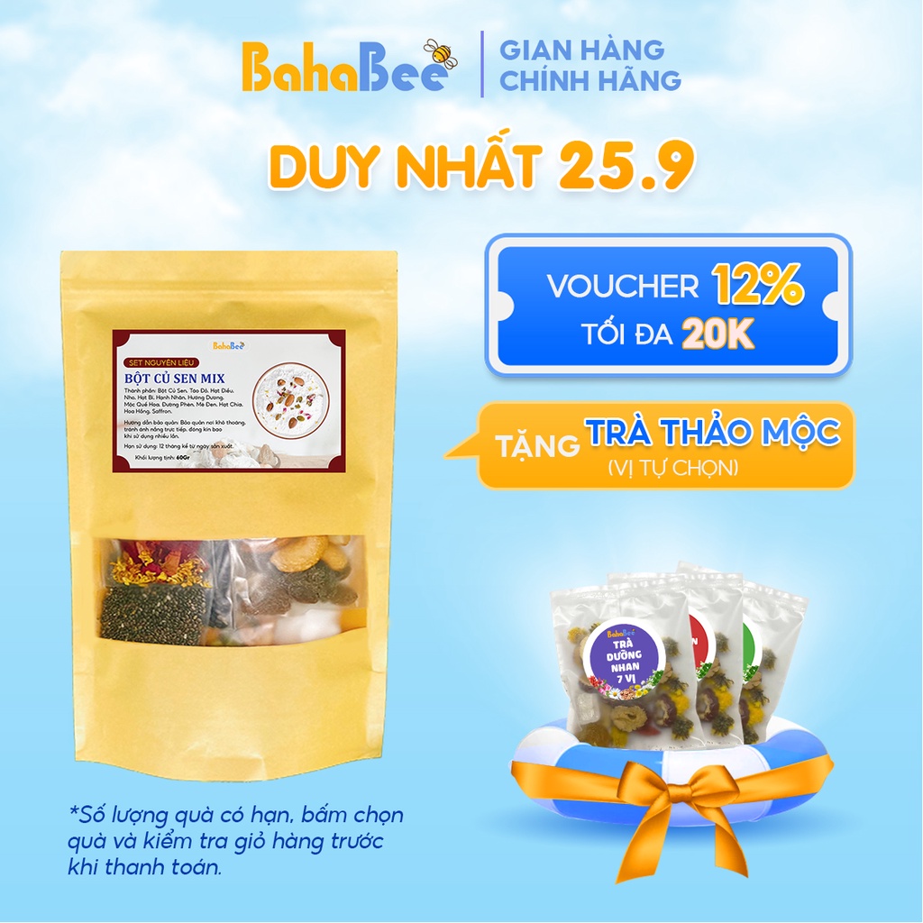Bột Củ Sen Mix Hạt Dinh Dưỡng, Giảm Cân, Ăn Kiêng, Dưỡng Nhan thương hiệu BAHABEE set nguyên liệu 60Gr
