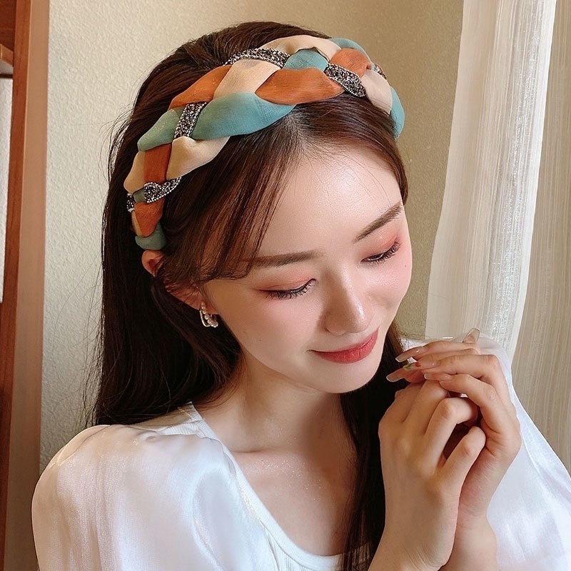 Băng Đô Cài Tóc Bản Rộng Đính Kim Sa Lấp Lánh Kiểu Hàn Quốc Cao Cấp