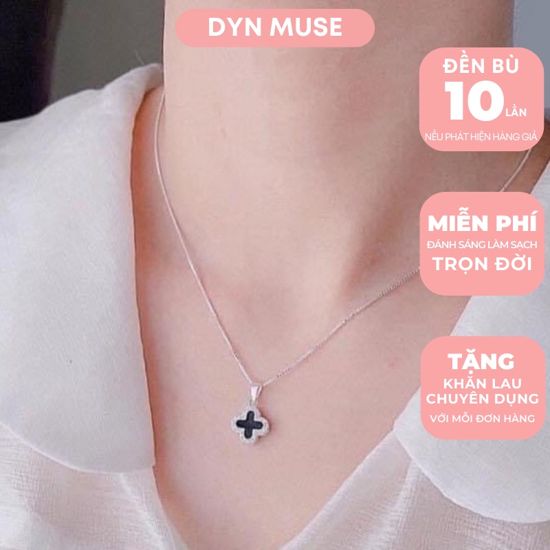 Dây chuyền nữ bạc 925 mặt cỏ 4 lá đính đá, đeo 2 mặt, vòng cổ nữ Hàn Quốc đẹp cá tính DC4LDT - DYN MUSE
