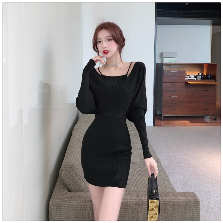 ZHELIHANGFEI Đầm Nữ Giả Hai Lớp Tay Dài Thời Trang Quyến Rũ