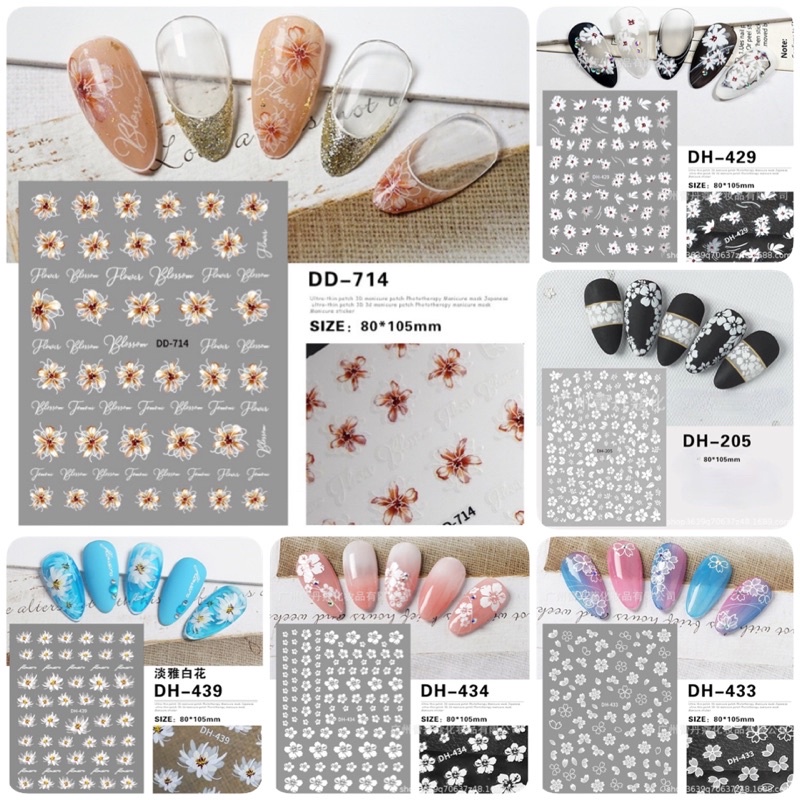 Sticker nail hoa trắng dán móng các mẫu