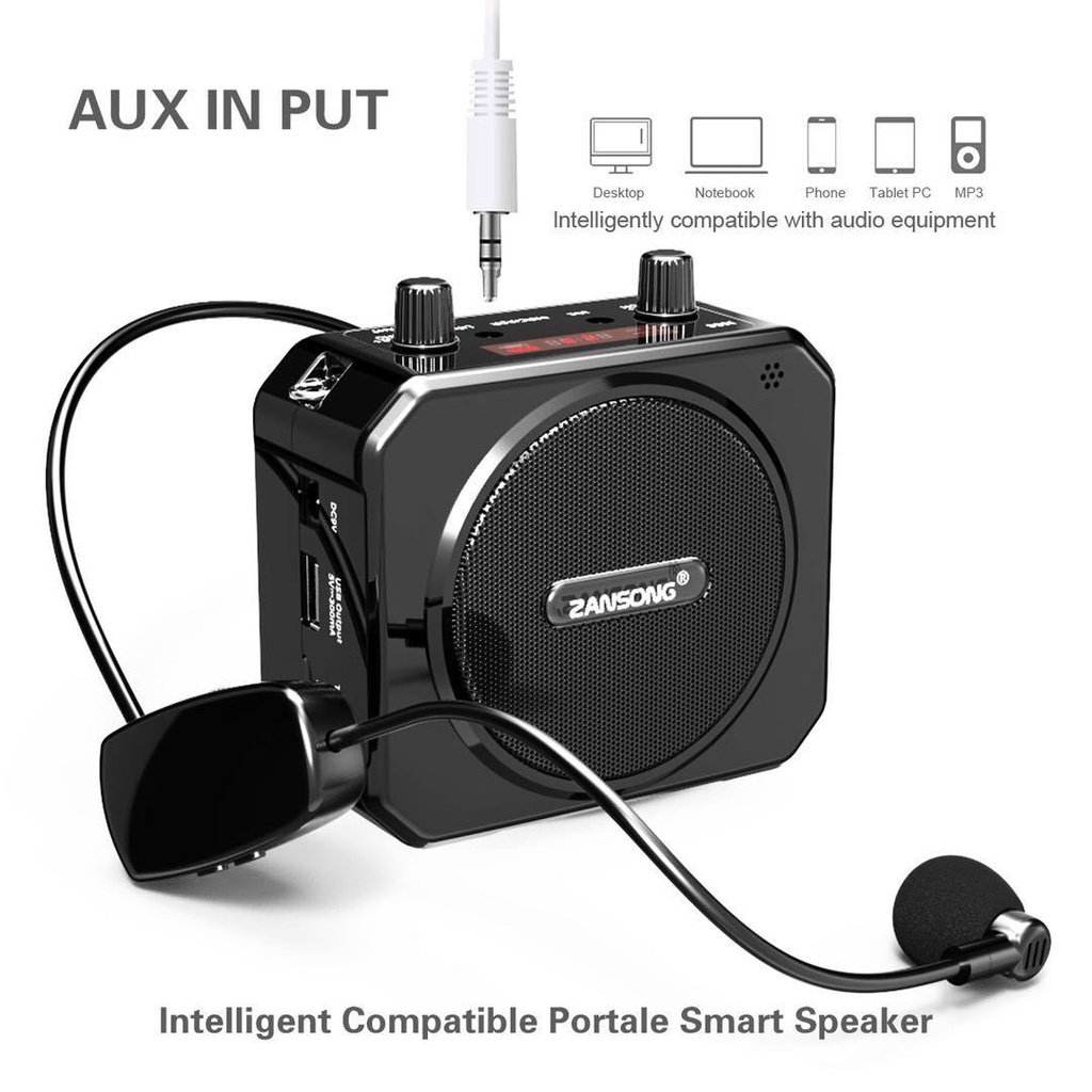Loa Trợ Giảng Không Dây Bluetooth ZanSong M80 Kèm Micro Cài Tai Cho Âm Thanh Rõ Ràng, Sắc Nét.