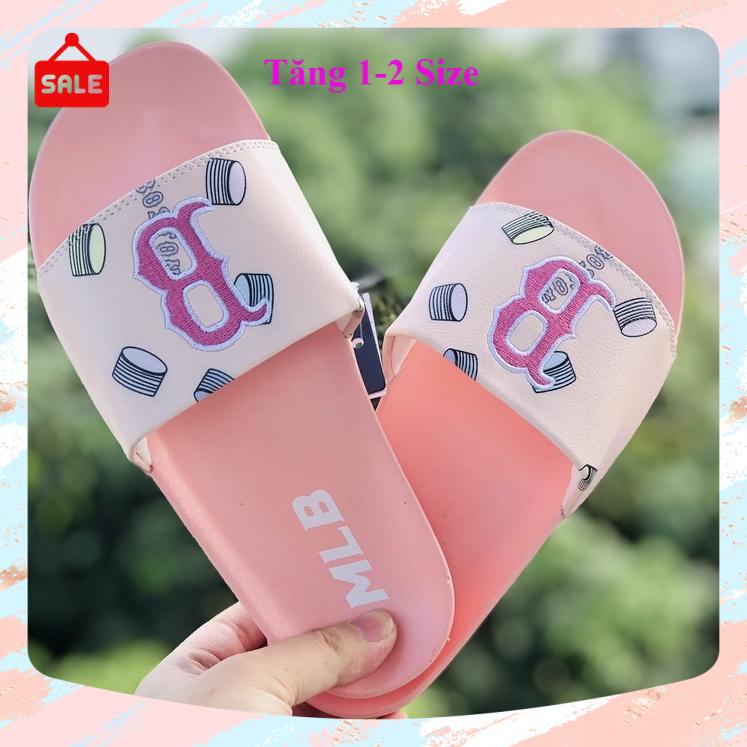Dép unisex 𝐌𝐋𝐁 ❤️FREESHIP + Hộp❤️ dép mlb quai ngang thể thao nam nữ thêu nỗi Chữ B full hồng, kèm tem tag mác đầy đủ