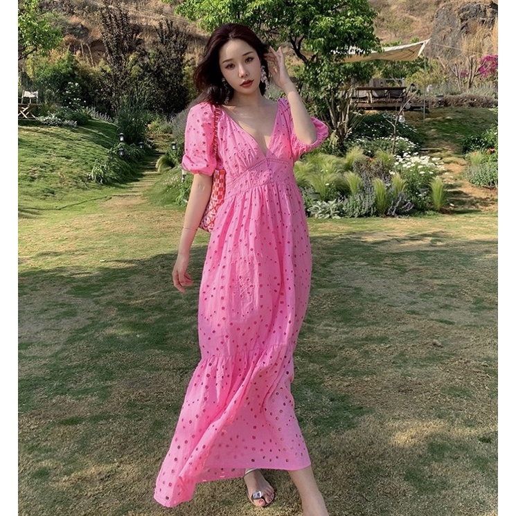 Sẵn Yona’s Đầm tay phồng nhẹ nhàng đi biển thời trang nữ feelback cuối MSP D38P