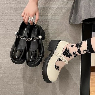 Giày búp bê mũi tròn đế cao phối xích ngọc