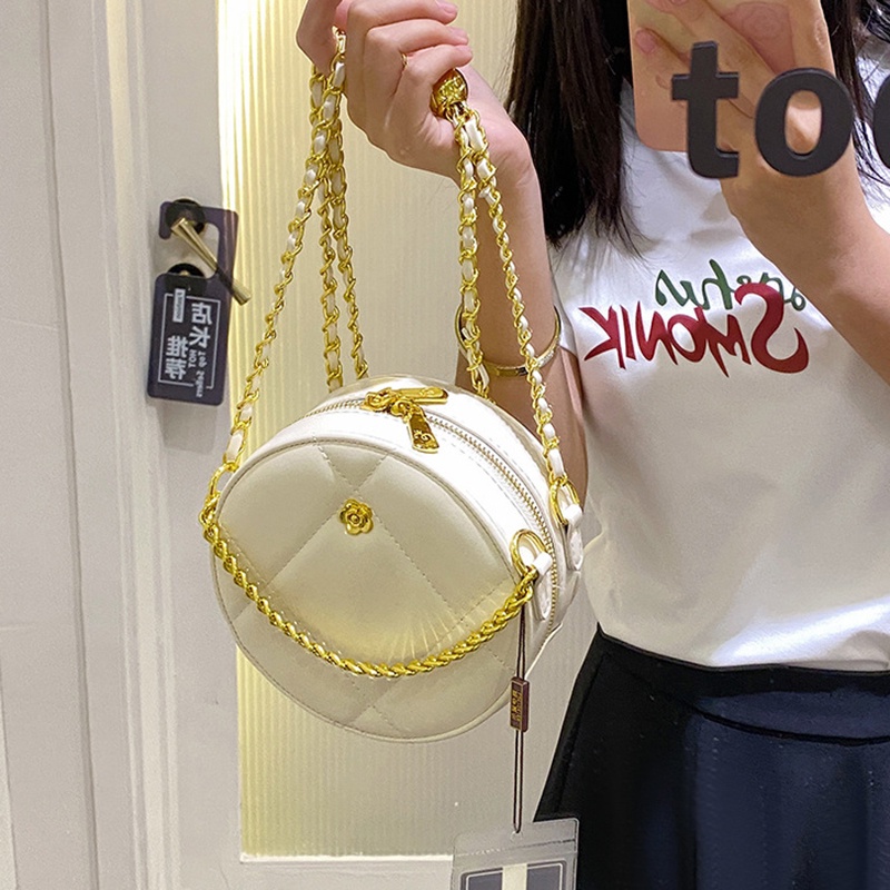 Túi Đeo Chéo Dây Mắt Xích Tròn Đính Kim Cương Dành Cho Nữ