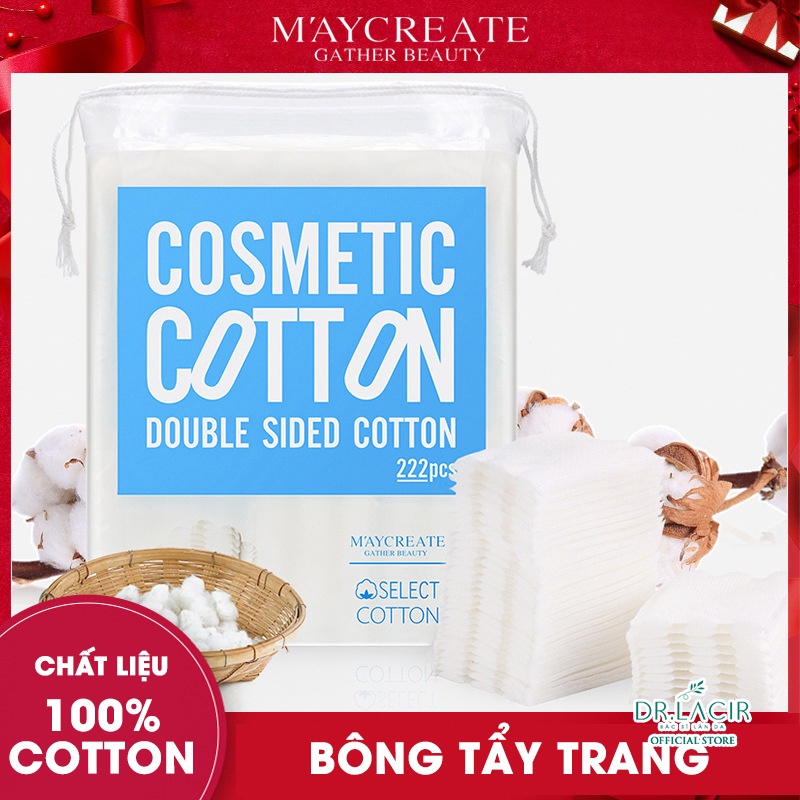 Bông Tẩy Trang M'AY CREATE Ba Lớp 100% Cotton, Dai, Mềm Mịn, Thấm Hút Tốt, An Toàn Với Làn Da 222 miếng