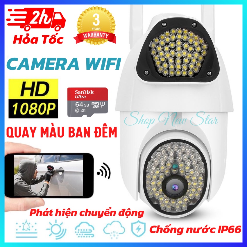 Camera 360 độ không dây Full HD 1080P - Camera wifi ngoài trời chống nước, Đàm Thoại 2 Chiều, Giám sát an ninh