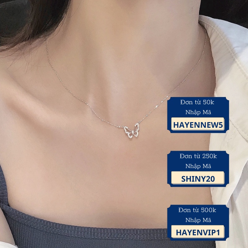 Dây chuyền nữ bạc italy sáng tự nhiên, vòng cổ bạc nữ 925 sợi mắt xích mảnh hoạ tiết hồ điệp lấp lánh đính đá VC07 Shiny