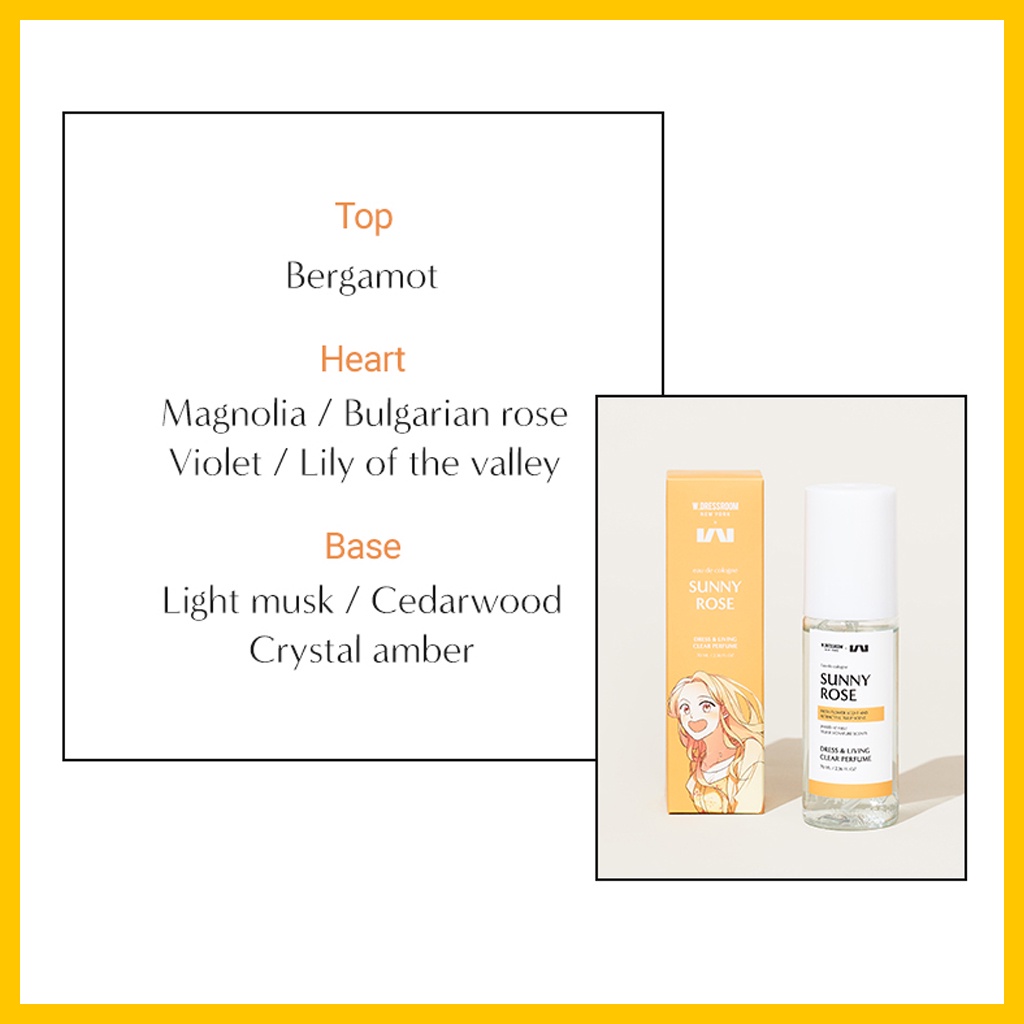 W.DRESSROOM DRESS & LIVING CLEAR PERFUME 70ml - Nước Mưa / Nắng Hoa Hồng