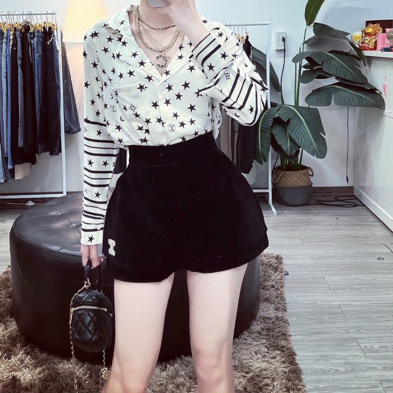 Quần váy nhung thêu chữ X hàng QC