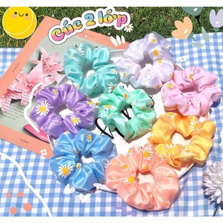 Cột tóc scrunchies 1k in hình hoa cúc 2 lớp