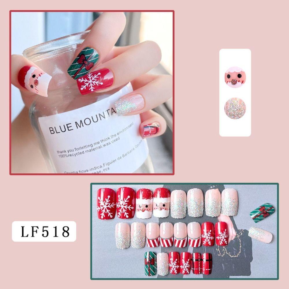 Set 24 Móng Tay Giả Hình Vuông Có Thể Tháo Rời Đính Kim Tuyến Lấp Lánh DIY Che Phủ Toàn Diện