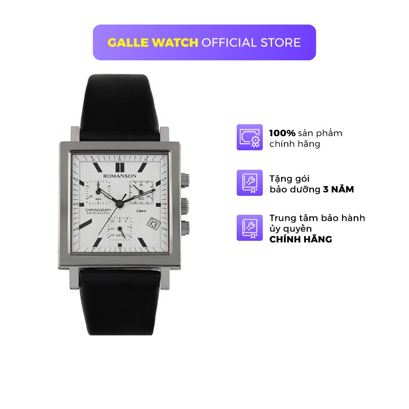 Đồng hồ Romanson Sport Men Watch UL2118MWWH nam dây da vỏ Titanium máy Thụy Sĩ kính chống xước, bấm giờ thể thao cao cấp