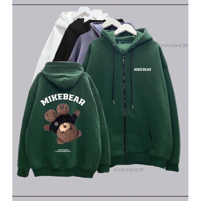 Áo khoác nỉ khoá mũ mikenco gấu lộn ngược mikenbear