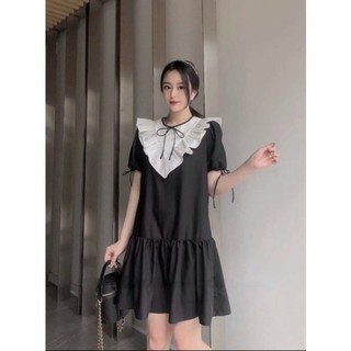 đầm bigsize thiết kế Mit Design 40kg_120kg mẫu đen bèo nhúm pha cầu ngực trắng mặc đi làm,đi chơi đều xinh