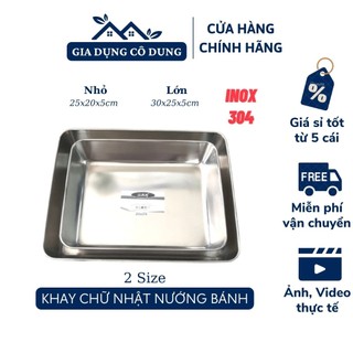 Khay sâu chữ nhật inox 304 đựng thực phẩm, khay nướng bánh cao cấp