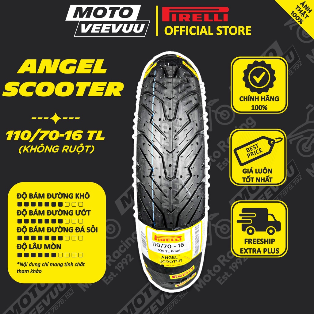 Vỏ lốp xe máy PIRELLI 110/70-16 TL Angel Scooter (Lốp không ruột)