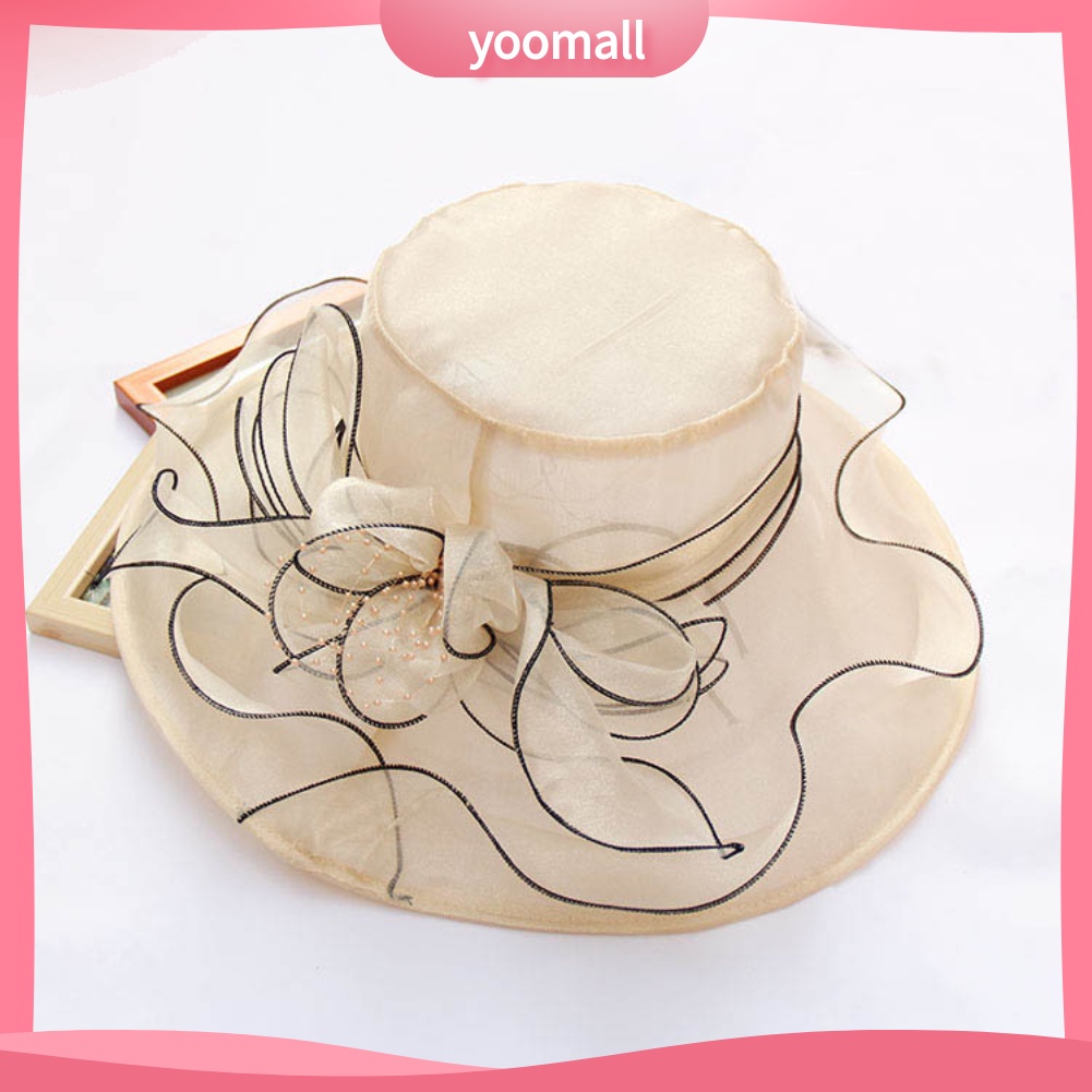 Mũ Chống Nắng Vải Organza Vành Rộng In Hoa Xinh Xắn Cho Nữ