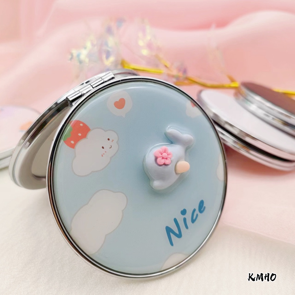 KMHO Gương trang điểm học sinh hai mặt lúp gương trang điểm độ nét cao cô gái hoạt hình dễ thương gửi quà tặng bạn gái Gương trang điểm gấp tròn mini cầm tay