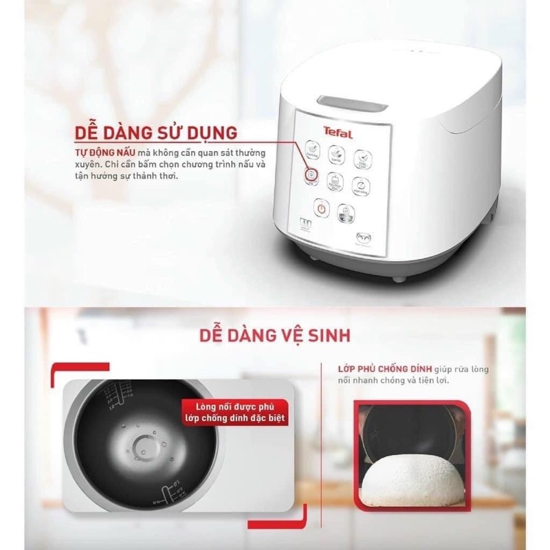 Nồi cơm điện tử Tefal 1.8 lít RK733168 mới 100% bảo hành chính hãng