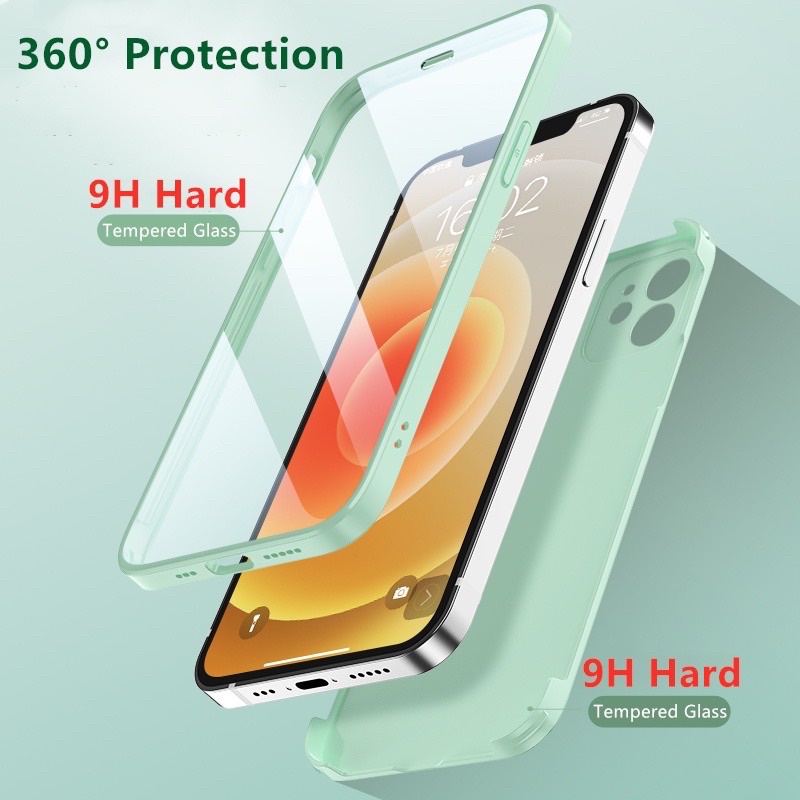 360° Ốp Điện Thoại Kính Cường Lực 2 Mặt Bảo Vệ Cho iPhone 13 Pro Max màu tím