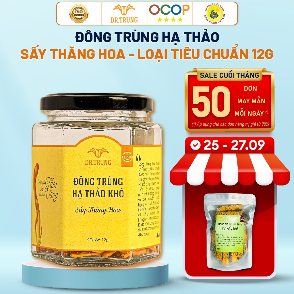 Đông trùng hạ thảo khô Dr. Trung ( 12g) - Sấy thăng hoa loại Tiêu chuẩn giúp ngủ ngon, cân bằng đường huyết tiểu đường