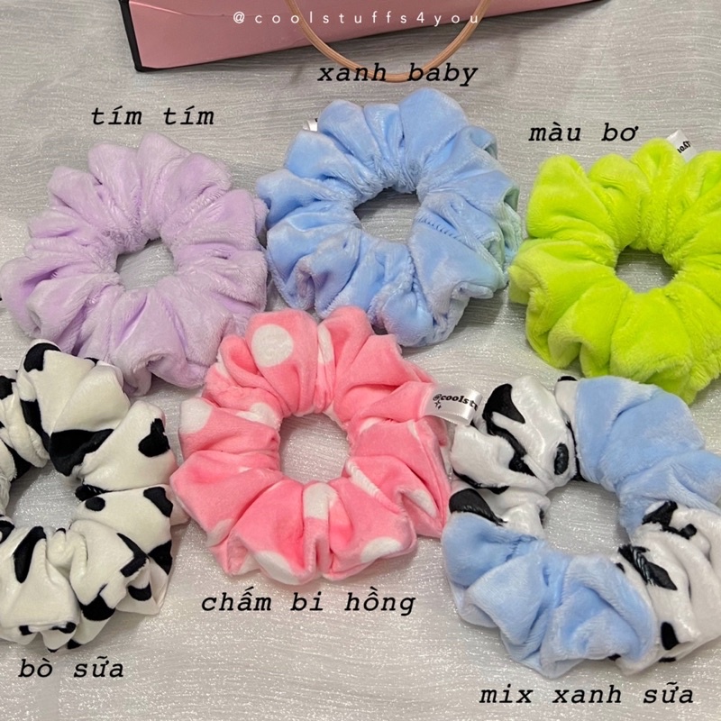 Buộc Tóc Scrunchies Nhung Lông Mềm Nhiều Màu Size Thường