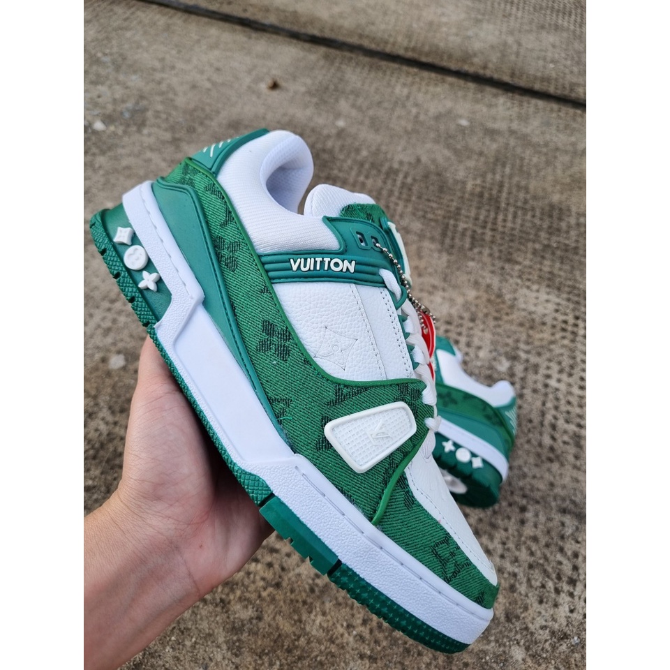 Giày Louis Vuitton LV Trainer Monogram Denim, Giày LV Xanh Lá, Màu Đen Nam Nữ Siêu Chất