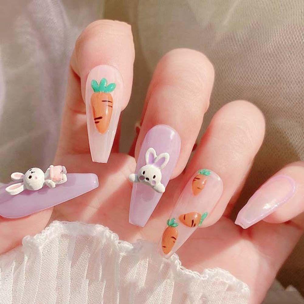 OCEANMAP Phụ Kiện Trang Trí Móng Tay Hình Thỏ Và Cà Rốt Bằng Hợp Kim Dễ Thương