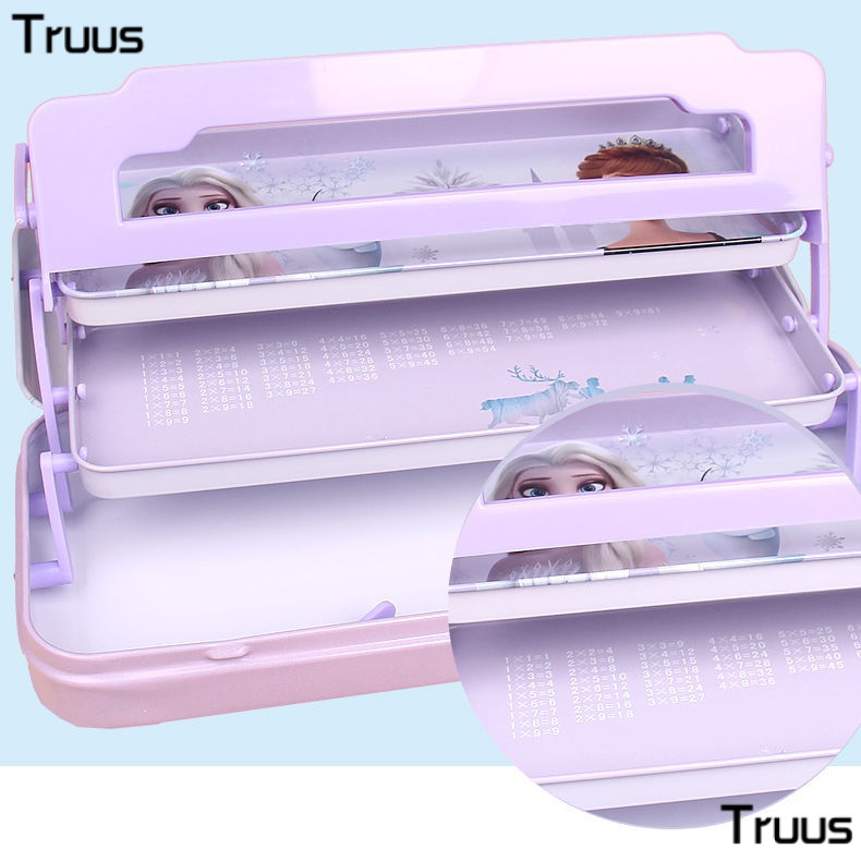 Disney Hộp Thiếc Ba Tầng Đựng Bút In Hình Công Chúa Elsa Frozen Cho Học Sinh Tiểu Học