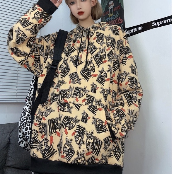ZHELIHANGFEI Áo Hoodie Dài Tay In Họa Tiết Ngựa Vằn Thời Trang Cá Tính