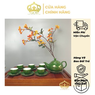 Bộ ấm chén uống trà bát tràng cao cấp, bộ ấm trà gốm sứ - bảo liên hoa