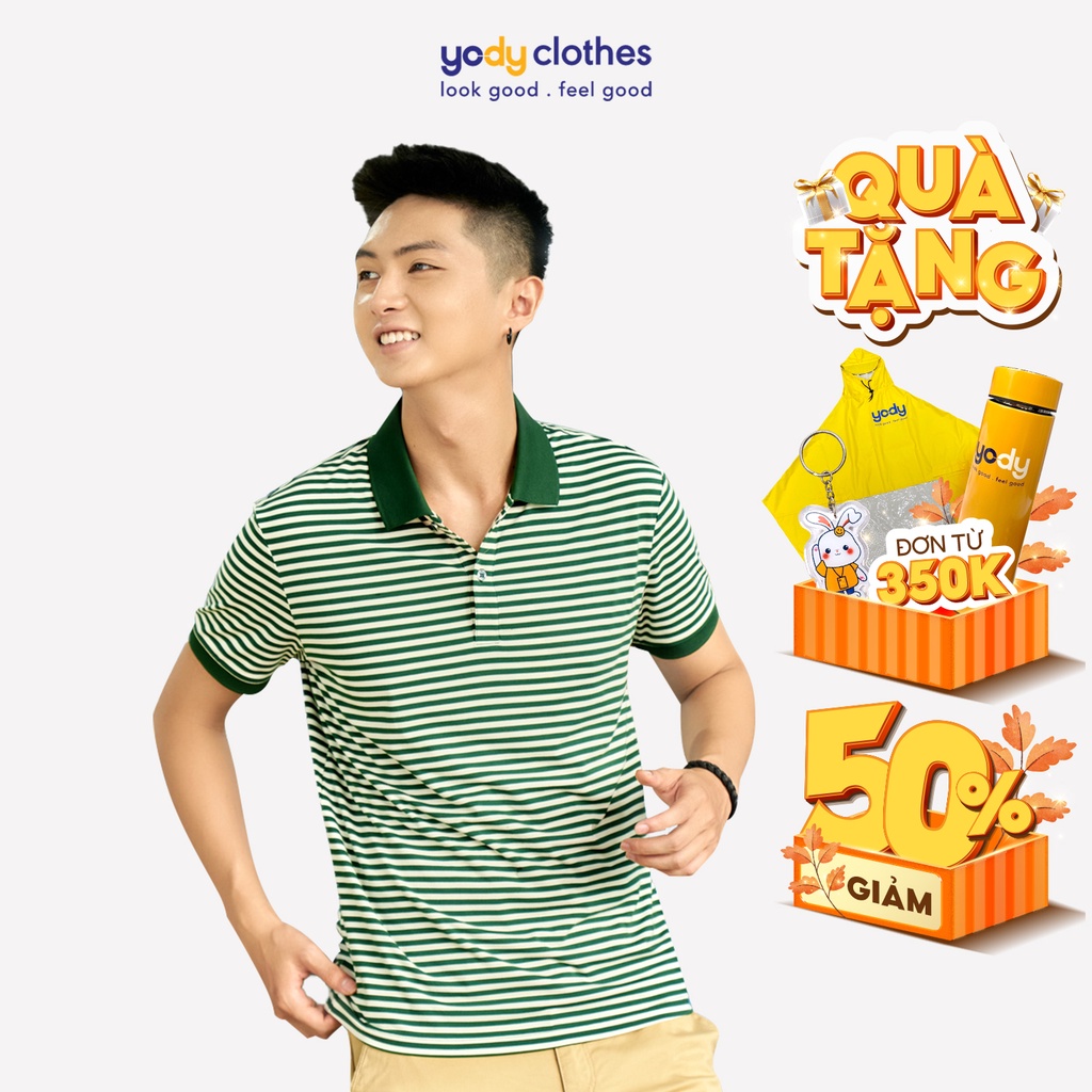 Áo polo nam YODY vải Modal kẻ sọc kiểu dáng trẻ trung thoáng mát APM5375