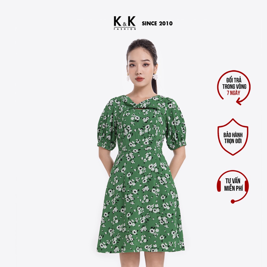 Đầm Hoa Dáng Xoè Tay Lỡ Cổ Cut-Out K&K Fashion KK114-39 Chất Liệu Garolan