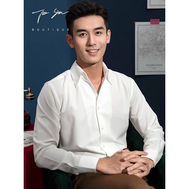 Áo Sơ Mi Nam Dài Tay Cổ Cao Kiểu Mới , Phong Cách Hàn Quốc Cao Cấp ,Vải Lụa Trơn Chống Nhắn Cao Cấp , Dáng Ôm Body