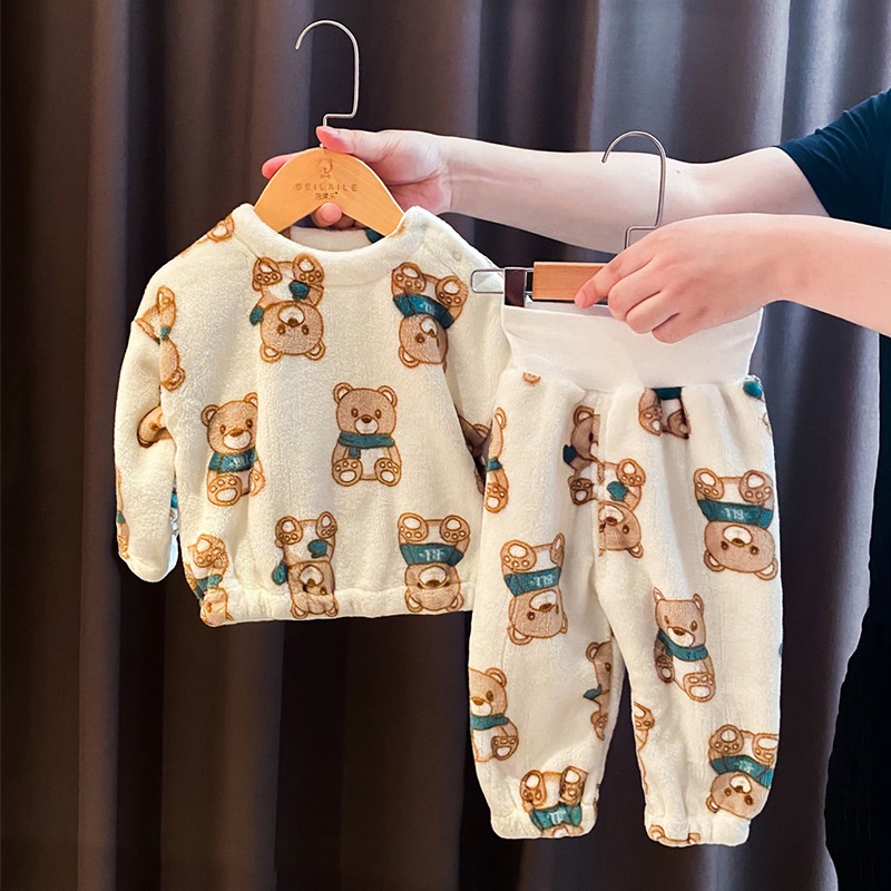 Bộ quần áo lông cừu trẻ em, bộ áo lông cho bé 1-8 tuổi hàng Quảng châu