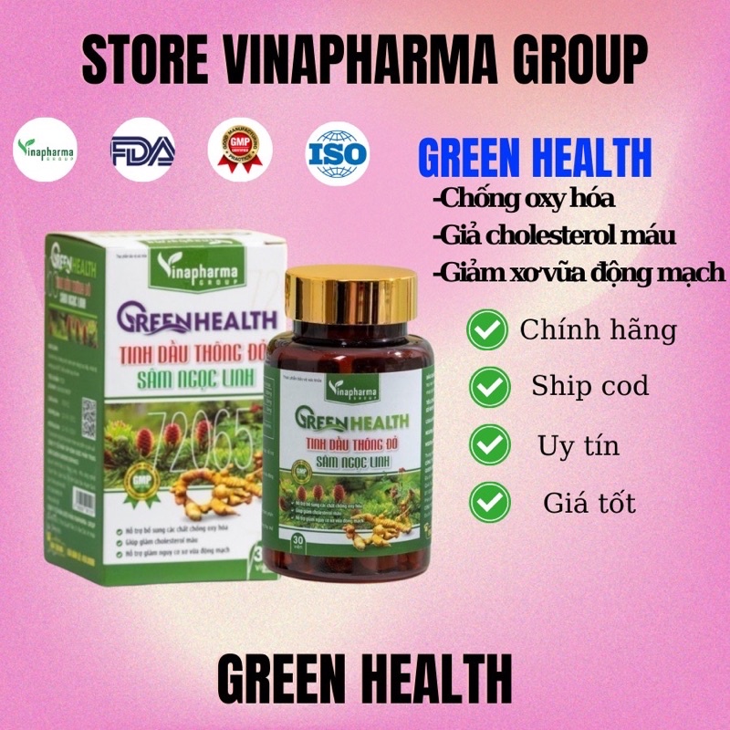 Tinh dầu thông đỏ Green Health ⚡ CHÍNH HÃNG ⚡ Tinh dầu thông đỏ sâm ngọc linh Green Health hộp 30 viên