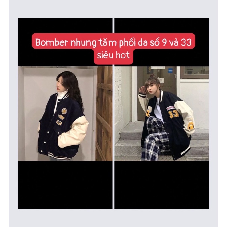 Áo bomber nhung tăm phối da số 9 và số 33 cực trend nam nữ mặc đơn đôi thì đẹp lịm tim, Form rộng