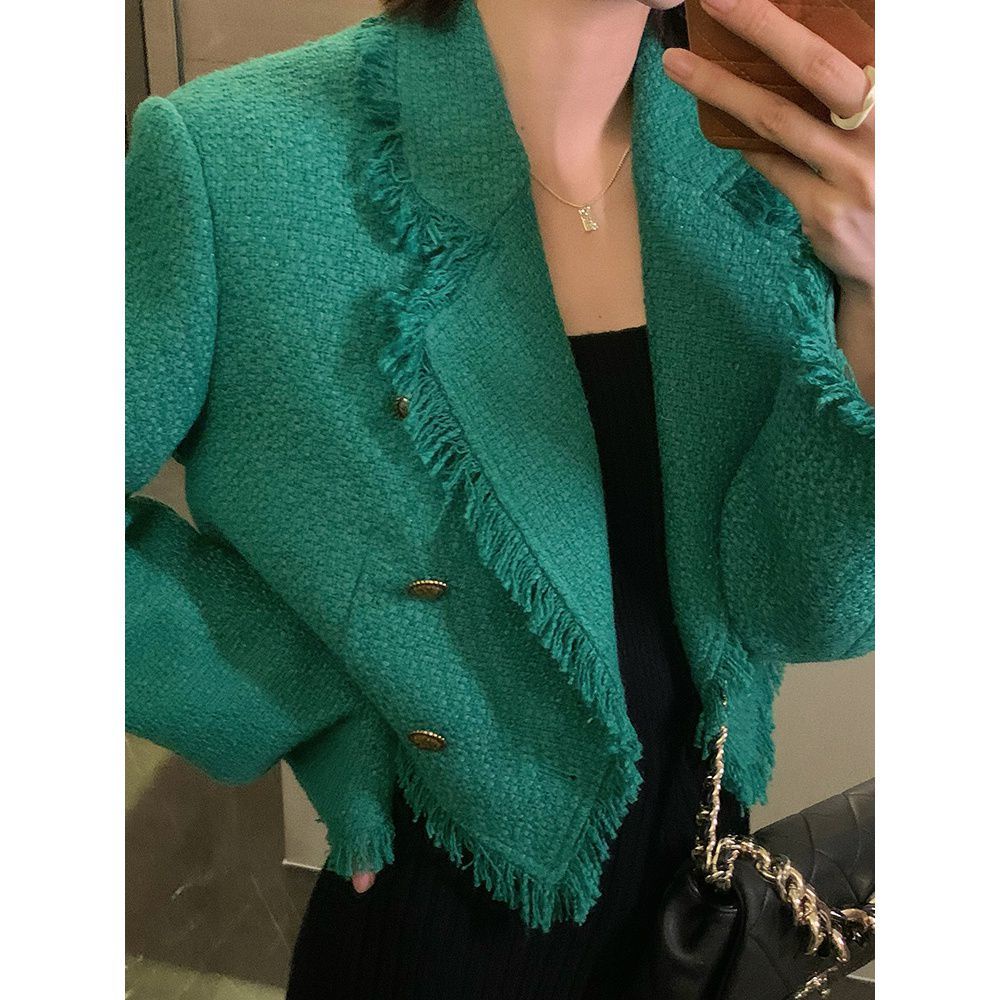 Áo Khoác Dáng Ngắn Phối Tua Rua Thời Trang Xuân Thu Cho Nữ