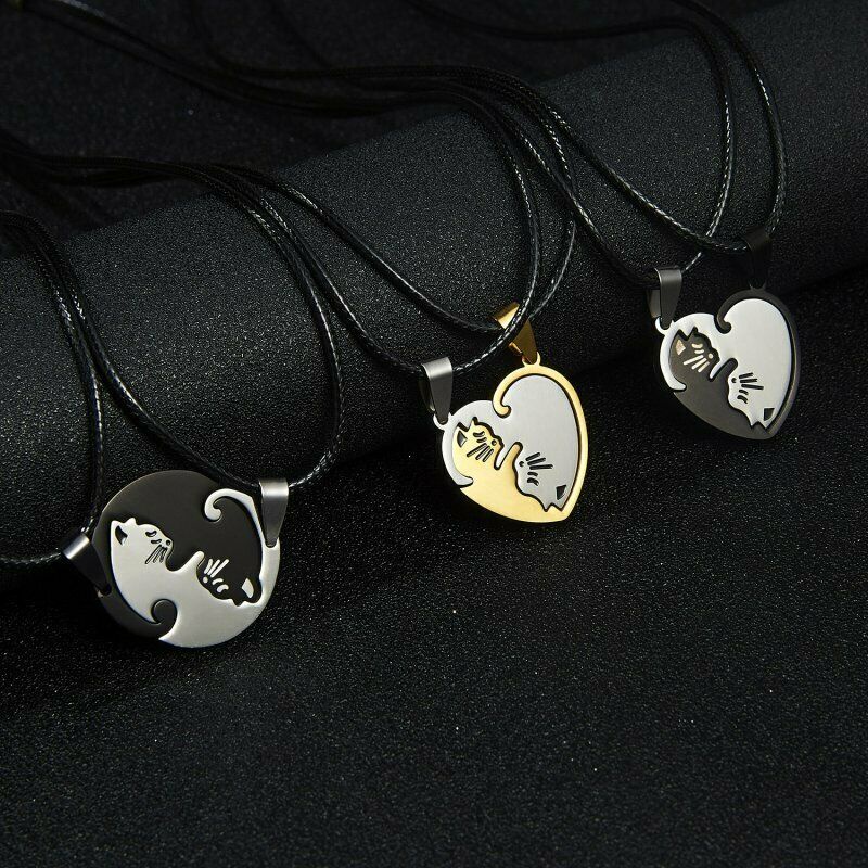 Set 2 Vòng cổ Đôi Hình Trái Tim Bằng Thép Không Gỉ
