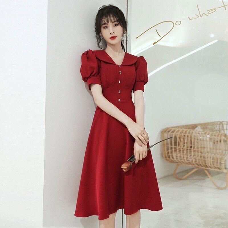 đầm bigsize thiết kế 40kg_120kg mẫu đỏ bèo thiên tay bồng nhúm mặc đi chơi siêu xinh