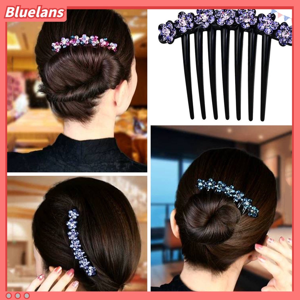 Lược Cài Tóc 7 Răng Đính Đá Trang Trí Hoa Xinh Xắn Chống Trượt 48h